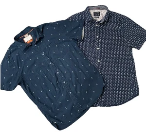 2 Mens Denim & Flower Ricky Singh Slim Fit Short Sleeve Button Down Shirt Large - Picture 1 of 5