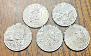 2008 D State Quarter 5 Set Circulated Lot Ungraded Five Coins LITTLE WEAR L@@K ! - Picture 1 of 15
