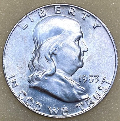 1953 D FRANKLIN HALF DOLLAR - CHOICE BRILLIANT UNCIRCULATED - CHOICE BU - Image 1 of 3