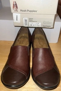 Hush Puppies Verse Coffee Bean Lea Leather Slip-On Comfort Loafer Shoes Women 8M - Picture 1 of 7