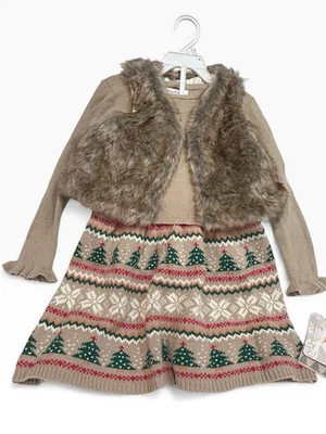 Tommy Bahama Niñas 3T Tejido 3 Piezas Falda Camisa Chaleco Pasillo Justo Copos de Nieve Árboles Foto 1 de 4