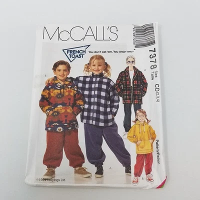 McCalls French Toast Sewing Pattern 7378 Sweatpants Pants Jacket Kids size 2 3 4 - Image 1 of 4