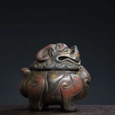 4.7" China old qing dynasty Bronze qianlong mark Pixiu beast Incense Burner - Image 1 of 4