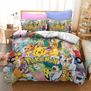 3D Pokemon Pikachu Anime Quilt Duvet Cover Bedding Set Single Double Queen Gifts - Picture 1 of 62