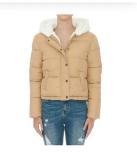 74638-FAUX FUR LINED NYLON LONG SLEEVE FAUX DOWN PUFFER JACKET Available S-M-L - Picture 1 of 3