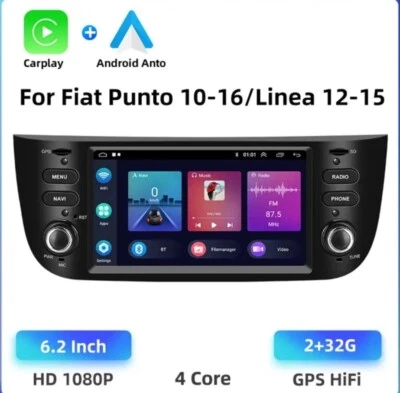 RADIO 2 DIN 7" PARA FIAT PUNTO EVO ANDROID GPS BLUETOOTH NAVEGADOR WI-FI CARPLAY - Imagen 1 de 3