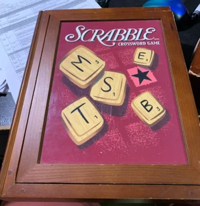 Scrabble Bookshelf Wooden Box Parker Brothers Crossword Vintage Game Collection - Picture 1 of 6