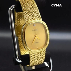 Reloj Hombre Cyma 1P Diamante Cuadrado Oro Cuarzo Funciona con Pilas Usado Desde Japón - Imagen 1 de 7