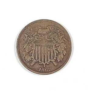 1867 Two Cent Piece 2c Coin Fine Details with Damage - Picture 1 of 2