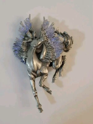 Vintage JJ Jonette Pegasus Horse Brooch Lavender Sparkly Wings Pewter - Image 1 of 4