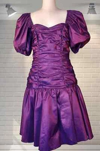 Tolles Vintage lila Acetat 80er Jahre Party Kleid - Jahn & Pill - UK 8 - Bild 1 von 4