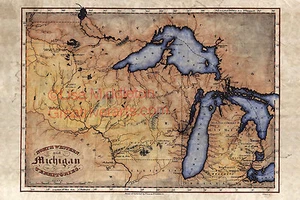 Póster de impresión artística de mapa del territorio de Michigan del lago superior de Wisconsin decoración de pared regalo - Imagen 1 de 1