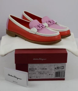 Nuevo en caja Salvatore Ferragamo Talla 6C Rolo Caramelo Flamenco Rosa Naranja Logo Gancini Pisos - Imagen 1 de 15