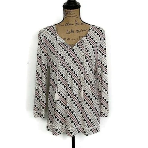 NWT Lucky Brand Womens sz M Top Red Geometric Tie Tassel V Neck Blouse - Picture 1 of 8