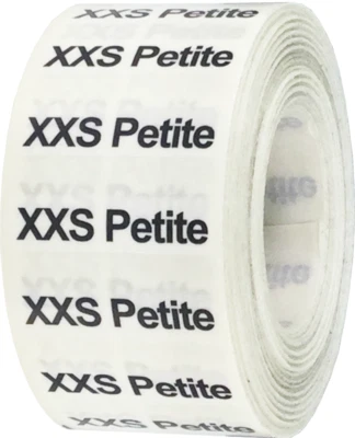 Etiquetas de tira tamaño ropa XXS Petite | 1,25" x 5" pulgadas | 125 por rollo Foto 1 de 2