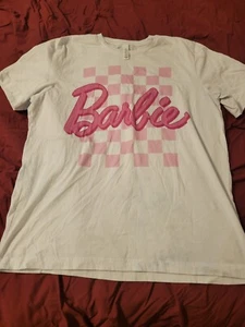 Barbie white cotton Short sleeve T-shirt with Pink Checkers size XL FLAWED - Picture 1 of 6