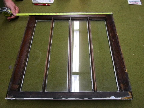 Vintage 4 Lite Wood Window Sash 23 7/8'' x 23 1/8'' with wavy glass Cover