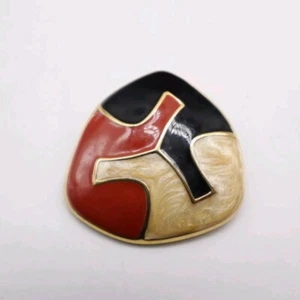 SELTENE KURZWARENBROSCHE MONET 1984 SCHWARZ ROT CREME EMAILLE  - Bild 1 von 5