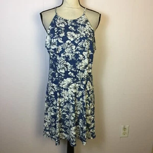 Fortune + Ivy Mini Dress Sz XL Womans Blue White Floral Halter Neck Sleeveless - Picture 1 of 16