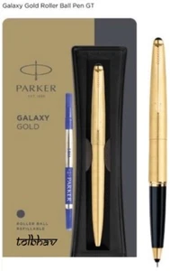 Parker Galaxy Gold Plated Body Clip Roller Ball Pen GT Trim Blue Ink RollerBall - Picture 1 of 5