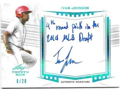 2019 Leaf Trinity Baseball IVAN JOHNSON Inscribed On-Card Autograph 9/20 - Image 1 of 2