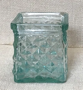 Green Recycled Glass Cube Candle Holder Diamond Point Classic Retro Fairy Core - Picture 1 of 5