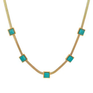 18K Gold Turquoise Accent Women's Statement Necklace Waterproof Hypoallergenic - Picture 1 of 9