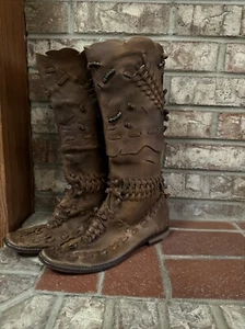 Free People Moccasin Leather Brown Pull On Boots Size 38 Festival Boho Hippie - Picture 1 of 8