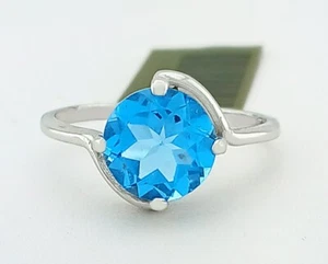GENUINE 3.18 Cts BLUE TOPAZ SOLITAIRE RING 10K WHITE GOLD - Free Certificate - Picture 1 of 8