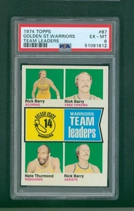 1974 Topps Basketball Card - #87 Warriors Team Card Rick Barry, PSA 6 EXMT - Picture 1 of 2