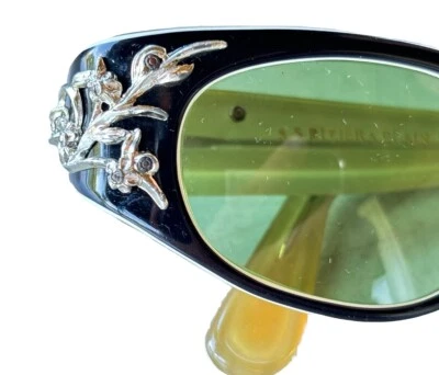 Vintage S S RIVERA Cat Eye Sunglasses Rhinestone  Floral & Vine  FRANCE Costal - Image 1 of 4