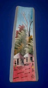 Escena de pueblo africano pintada a mano sobre madera con cabañas y árboles firmada 1988 N.K. - Imagen 1 de 8