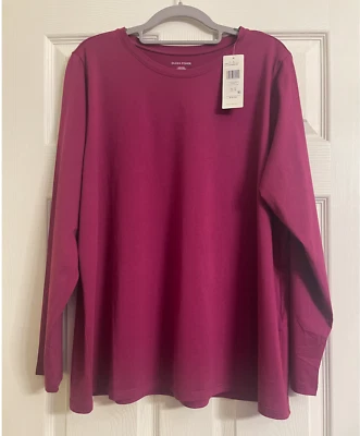 NWT $78 Eileen Fisher Berry Organic Cotton Round Neck Tee 1X 2X 3X - Image 1 of 3