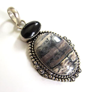 Vintage Sterling Silver AGATE & Onyx Pendant Southwest 2 3/4" tall - Picture 1 of 6