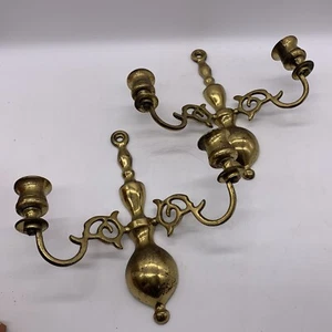 Vintage Paar Messing einarmige doppelarmige Wandleuchter Kerzenhalter - Bild 1 von 10