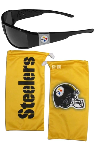 Pittsburgh Steelers NFL Chrome Wrap Sunglasses w/ Microfiber Bag Cover