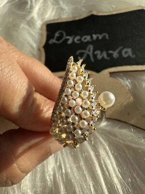 Asa de anjo🪽com pérolas falsas anel envoltório ajustável para dia dos namorados e presente - Imagem 1 de 4