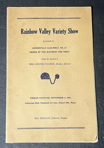 Rainbow Valley Variety Show Somerville, MA November 2, 1951 Order of the Rainbow - Picture 1 of 20