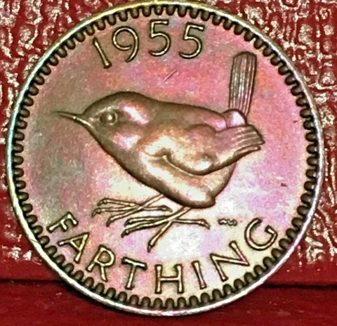 1955 GREAT BRITAIN QUEEN ELIZABETH II FARTHING BRONZE COIN KM# 895 Cover