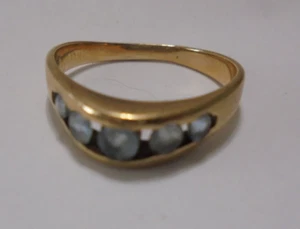 14K Ring with 5 Aquamarine Stones in Graduating Sizes Custom Made - Picture 1 of 3