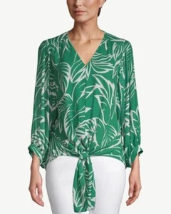 Chico's Tie-Front Palm Frond-Print Crepe Blouse Size 2 Large - Picture 1 of 6