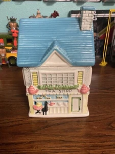 Vintage Decorative Ceramic TEA SHOP Cookie Jar Canister House Kitchen Decor Rare - Picture 1 of 5
