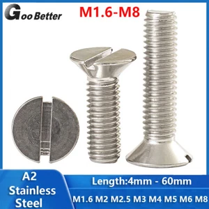 M1.6 To M8 A2 Stainless Steel Machine Screws Flat Countersunk Slotted Head Bolts - Picture 1 of 115