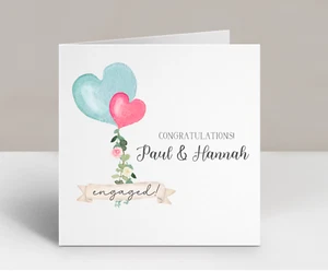 Personalised Engagement Card Watercolour Floral Balloons Elegant Congratulations - Picture 1 of 2