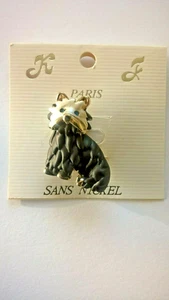 PETIT CHIEN BROCHE METAL DORE ET NOIR - Picture 1 of 1