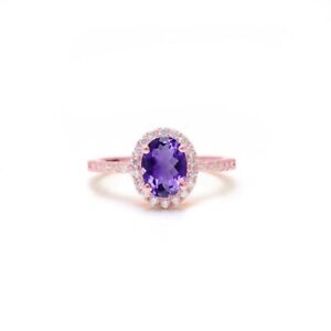 Wedding Gift For Her 14k Rose Gold Natural Amethyst Solitaire Ring Size 7.5