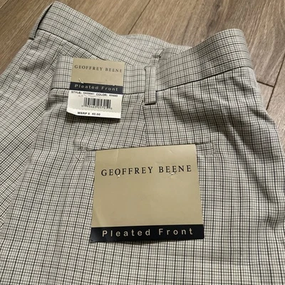 Pantalones Cortos Geoffrey Beene Para Hombre Caqui Plisados Delanteros Talla 42 9” Entrepierna NUEVO Foto 1 de 4