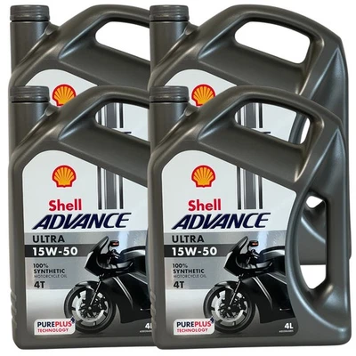 4x4 Liter Shell Advance Ultra 15W-50 Motorradöl 15W50  4 Takt Vollsynthetisch - Bild 1 von 2