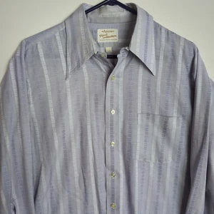 ARROW KENT COLLECTION Vtg 60s 70s Light Purple Striped Dacron Btn SHIRT 16-32 M - Picture 1 of 5