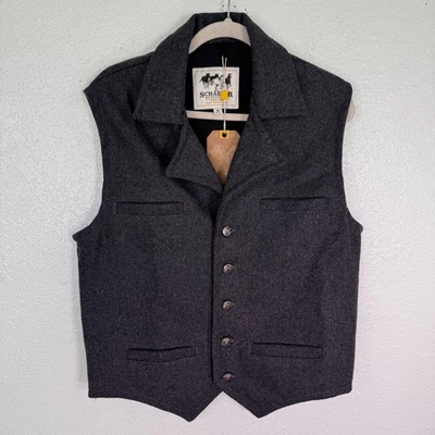 Schaefer Outfitter Cattle Baron Vest Mens Medium Wool Western Ranchwear Charcoal - Image 1 of 4